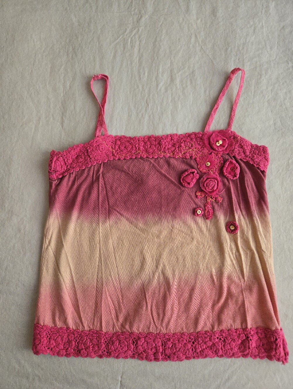 Kimchi Blue Urban Outfitters Pink Ombre Crochet-Trim Tank Top EB5
